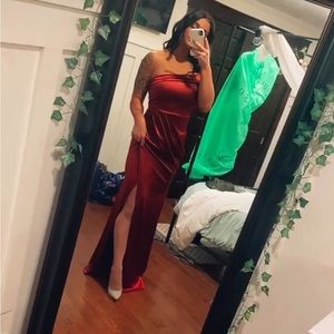 Windsor dress. Red satin/silk material. One shoulder. Worn once